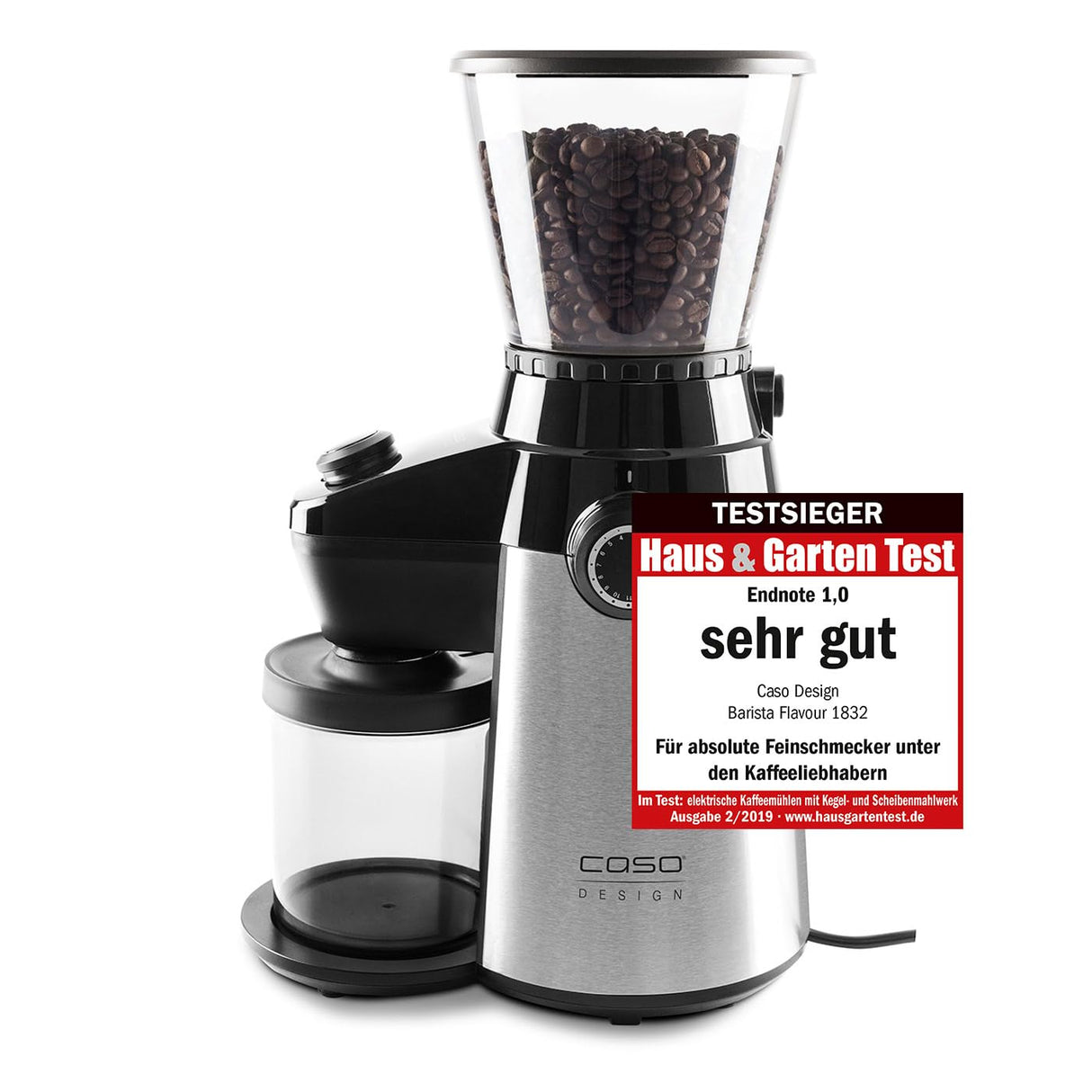Caso Barista Flavour, Eléctrico Diseño de Molinillo de café, Grado de molienda en 15 Niveles con Molinillo de Acero Inoxidable Resistente, aromaschonend, para un café & Café expreso