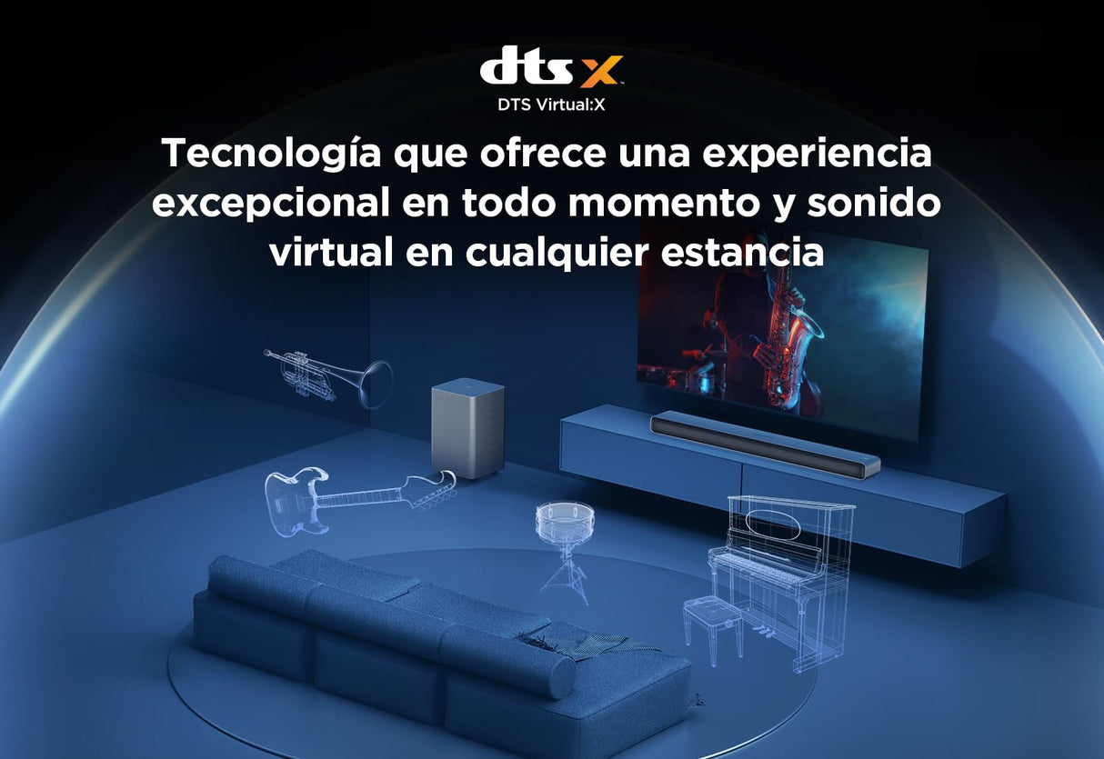 TCL Barra de Sonido S55HE 2.1, 220 vatios, Cine en casa, expansión de Sonido, Dolby Atmos, DTS Virtual:X, Barra de Sonido con subwoofer, Mando a Distancia único, Bluetooth 5.3, HDMI, USB