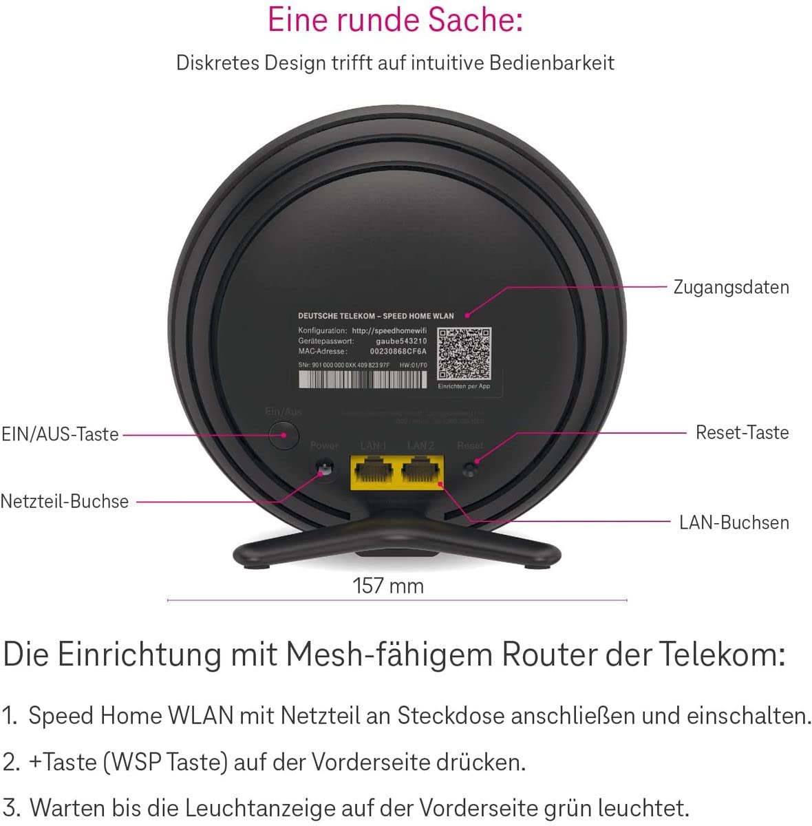 Telekom Speed Home WLAN Negro Repetidor WLAN de Alta Velocidad Wi-Fi 6 Doble Banda 2xLAN