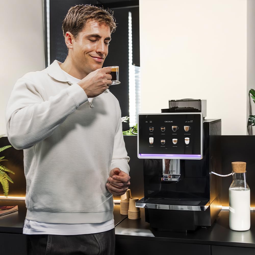 Cecotec Cafetera Superautomática Comercial Cremmaet Coffice. 2900W, Pantalla Táctil, Molido Uniforme, 1 Molinillo, 26 Bebidas, Depósito de Café en Grano 1Kg, Depósito de Agua de 2L