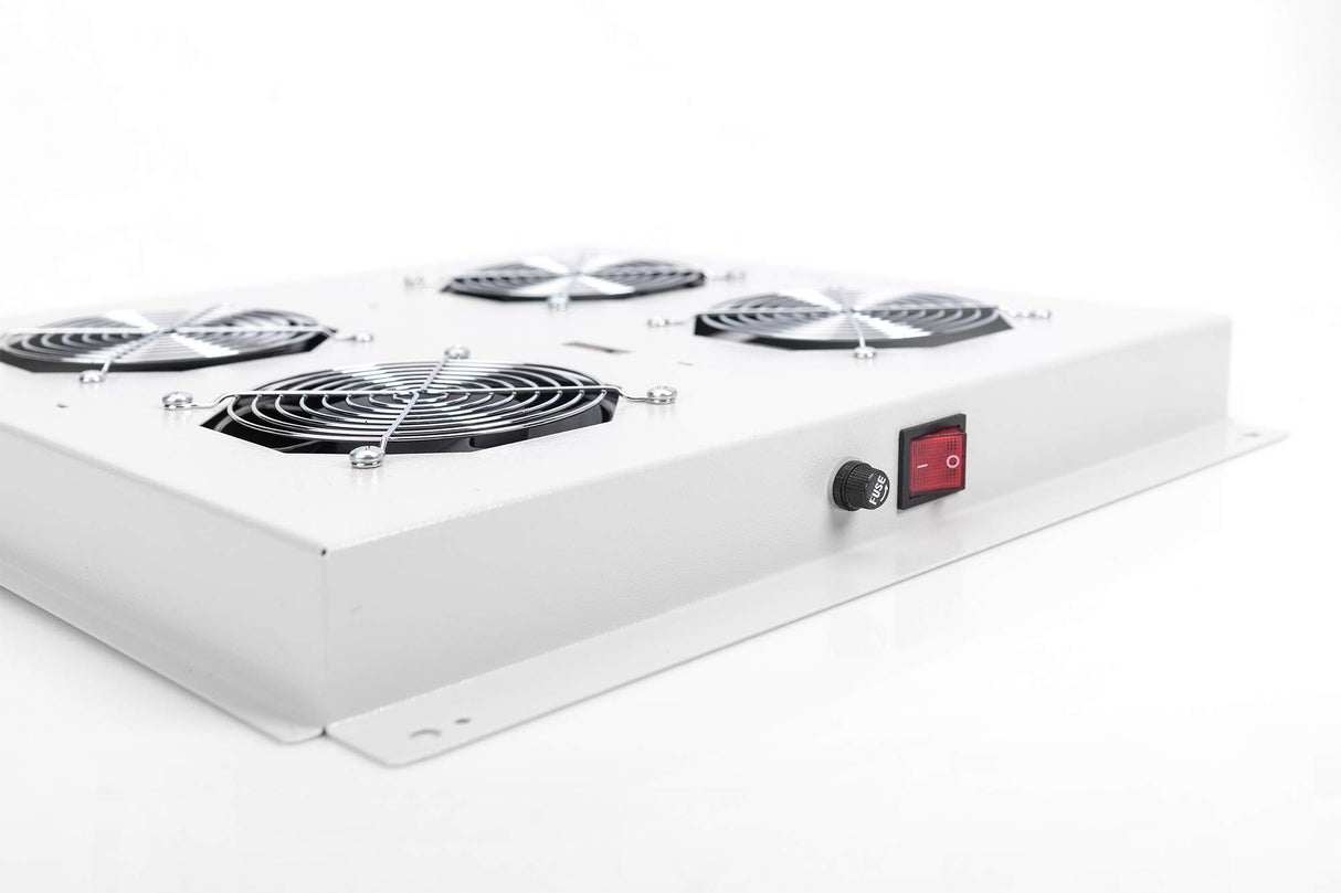 DIGITUS Unidad de ventilador de techo para armario de red (Dynamic Basic / Unique) y armario de servidores (Dynamic Basic), 2 ventiladores, termostato, gris (RAL 7035)