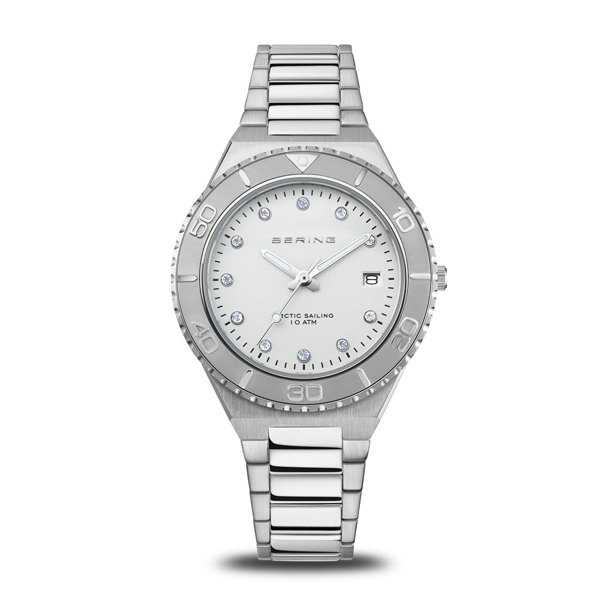 BERING 18936-704 Reloj de Cuarzo para Mujer con Caja de Acero Inoxidable Plateado de 36 mm, Esfera Blanca, Brazalete y Detalles de Acero Inoxidable, Resistencia al Agua de 10 ATM