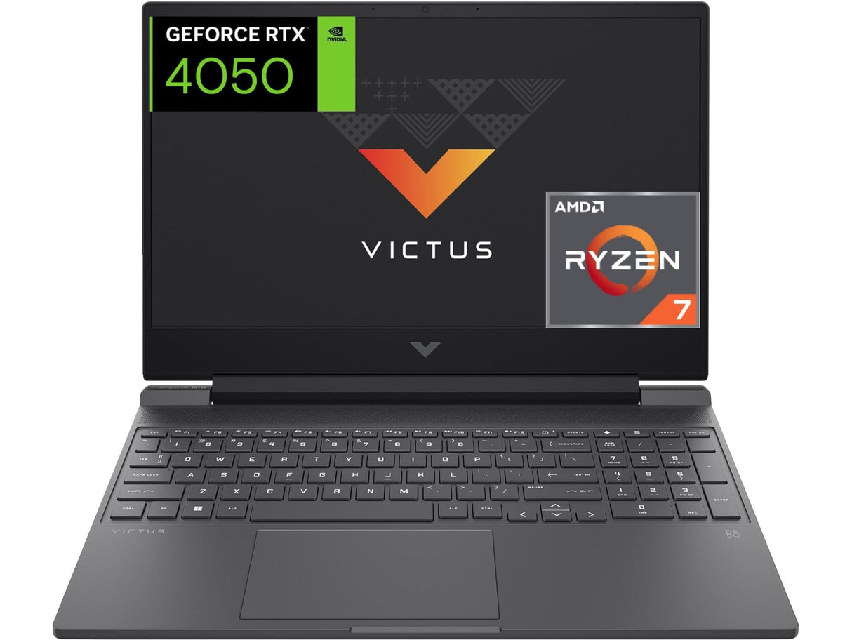 HP Victus 15-fb2006ns - Ordenador portátil Gaming de 15.6" FHD (AMD Ryzen 7 8845HS, 16GB RAM, 512GB SSD, NVIDIA GeForce RTX 4050, Sin Sistema Operativo) Black - Teclado QWERTY Español