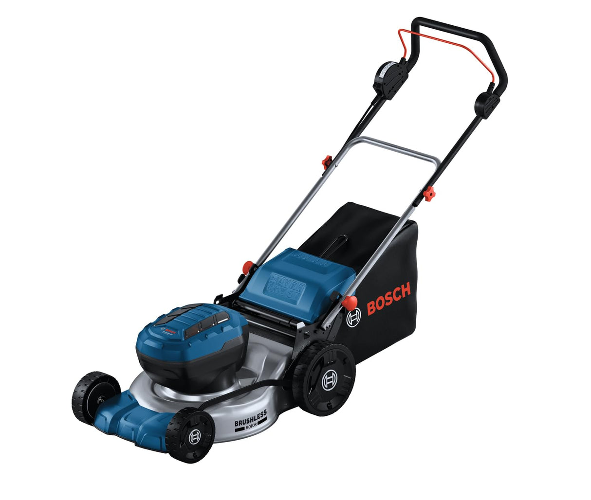 Bosch Professional 18V System cortacésped a batería GRA 18V2-46 (ancho de corte: 46 cm, 6 niveles de altura de corte, cesto de tela de 60 litros, incl. 2 llaves de aislamiento, tapón de triturado)