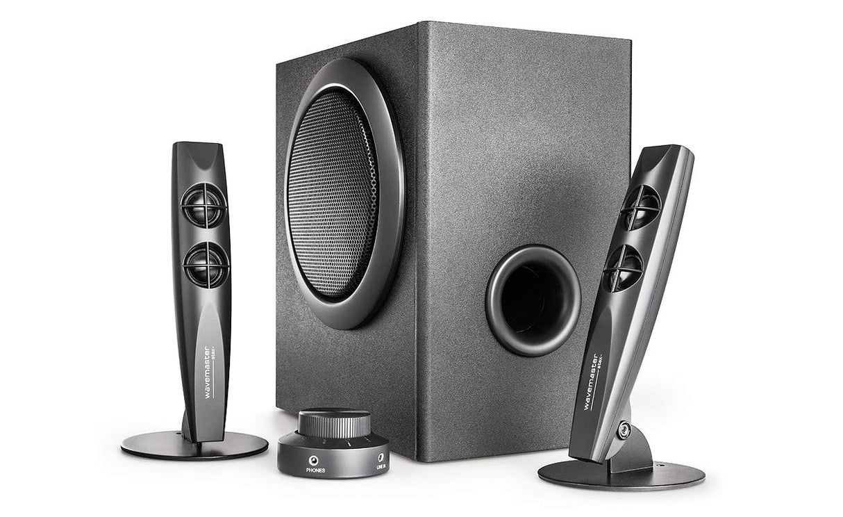 Wavemaster STAX - Sístema de Altavoces 2.1 Activos (46 Vatios) para el Uso con TV/Tableta/Smartphone/PC, Negro (66201)
