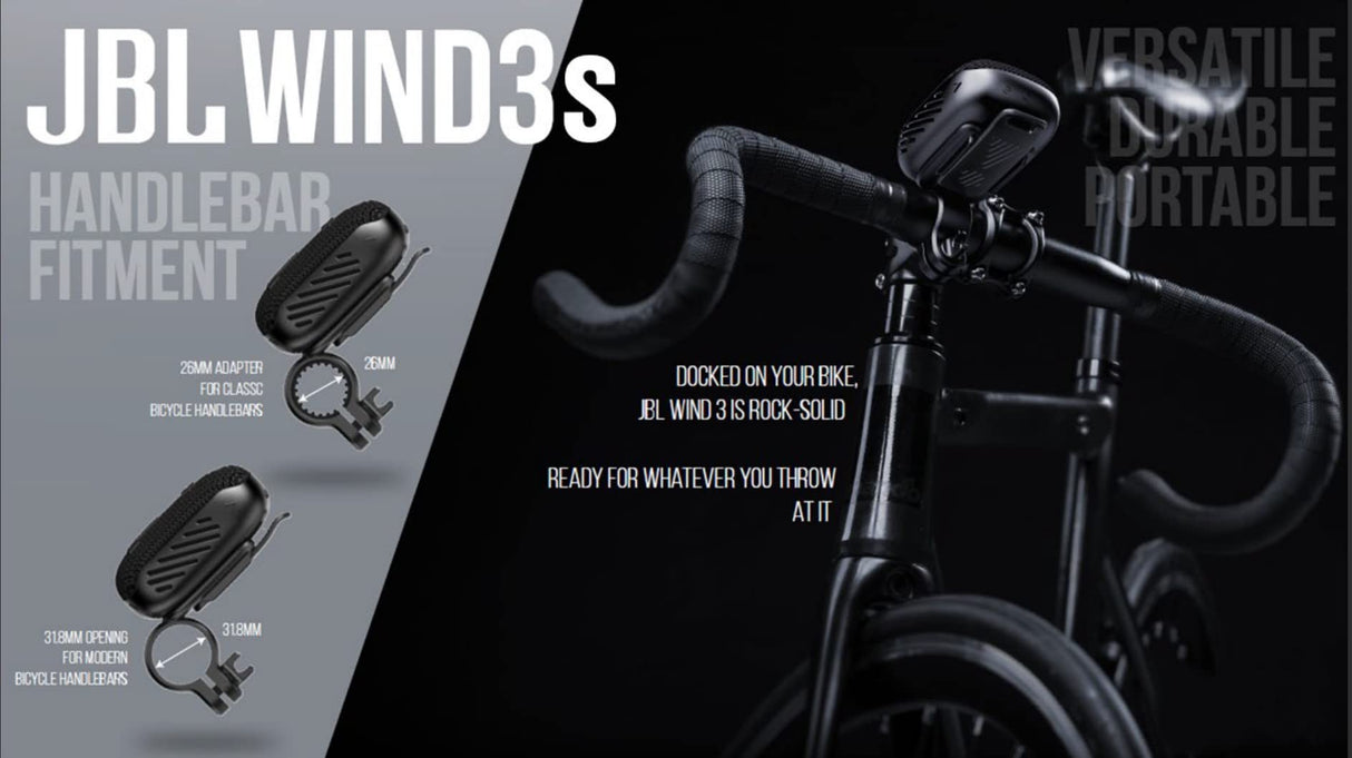 JBL Box Wind 3S - Mini Altavoz Bluetooth potente portátil con refuerzo de graves de Harman Kardon, caja de música con pinza para bicicleta y scooter - IP67 resistente al agua
