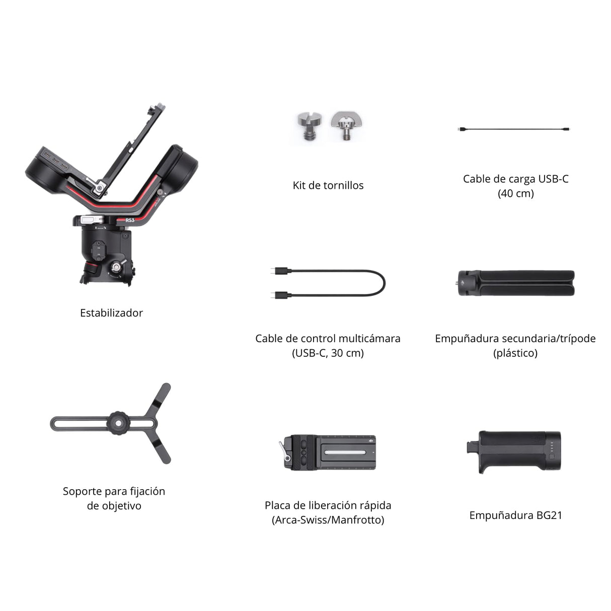 DJI RS 3, estabilizador en tres ejes para cámaras DSLR y sin espejo de Canon/Sony/Panasonic/Nikon/Fujifilm, carga útil de 3 kg, bloqueo automático de los ejes, pantalla táctil OLED 1.8"