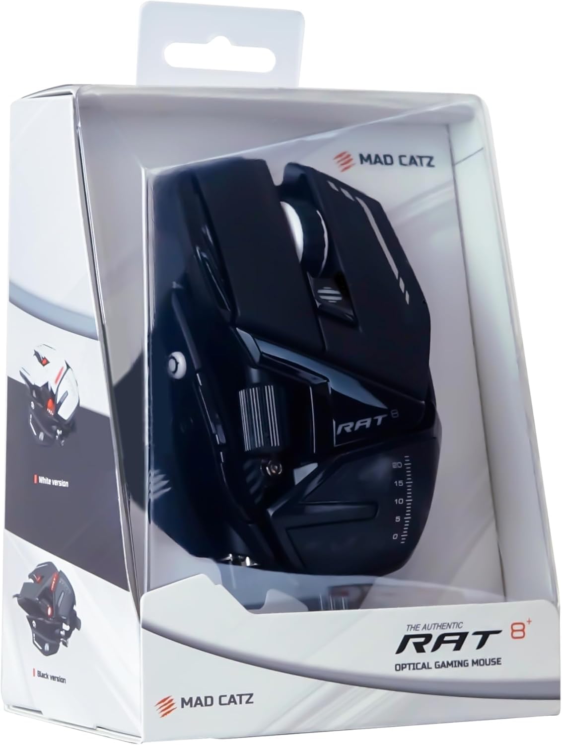 Mad Catz MR05DCINBL000-0 R.A.T. 8+ - Ratón (mano derecha, Óptico, USB, 16000 DPI, 16000 pps, Negro), rojo
