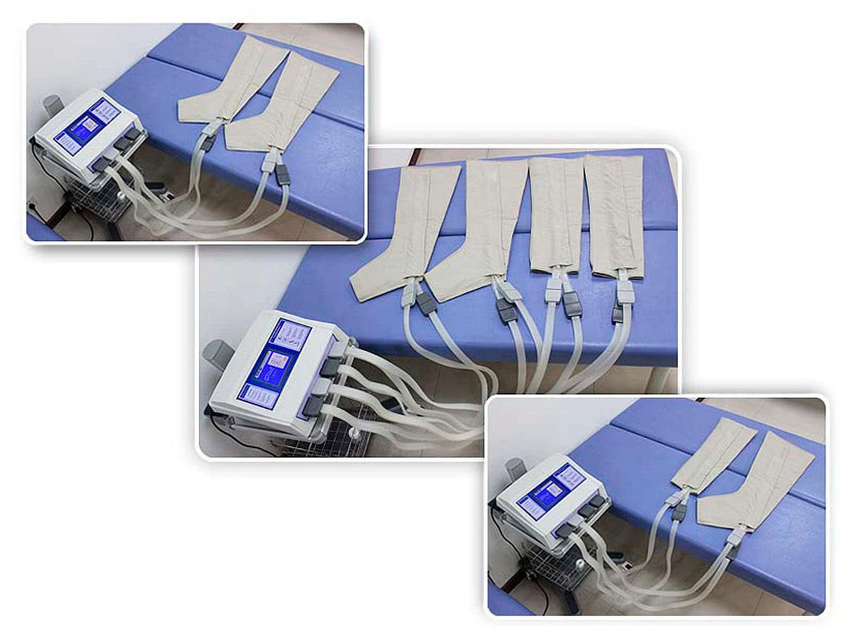 QUIRUMED Máquina de presoterapia MQ-500 con Full Body y cuatro salidas, Dispositivo de Masaje, Drenaje linfático, Aumenta circulación sanguínea, pantalla LDC