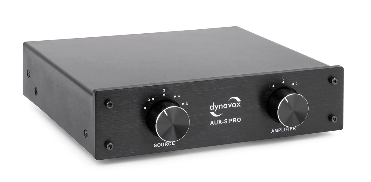 Dynavox AUX-S Pro - Conmutador de extensión de Entrada con 5 entradas RCA para Dos amplificadores estéreo y Envolvente, Color Negro
