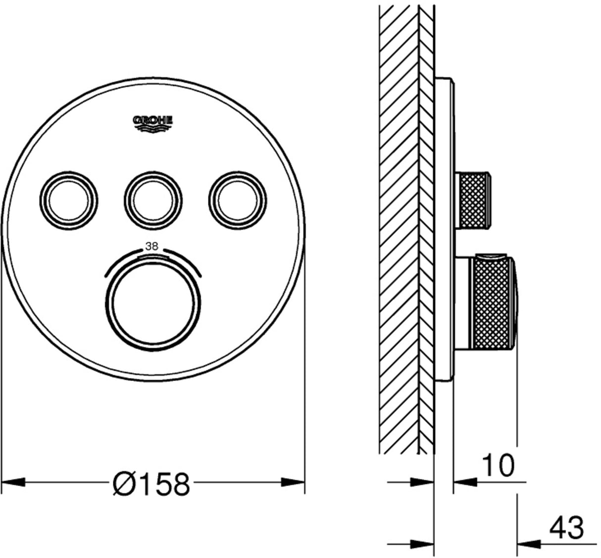 Grohe Grohtherm SmartControl - Termostato redondo para ducha y baño con instalación empotrada y tres válvulas, Cromo (29121000)