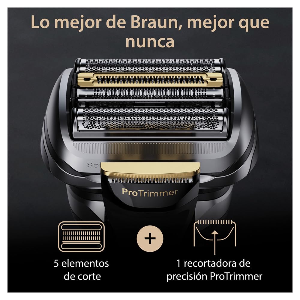 Braun Series 9 Pro+ Afeitadora Eléctrica Hombre, Máquina de Afeitar Barba Con Base De Carga y Funda De Viaje, En Seco Y En Mojado, 60 Min De Autonomía, 9517s, Plata