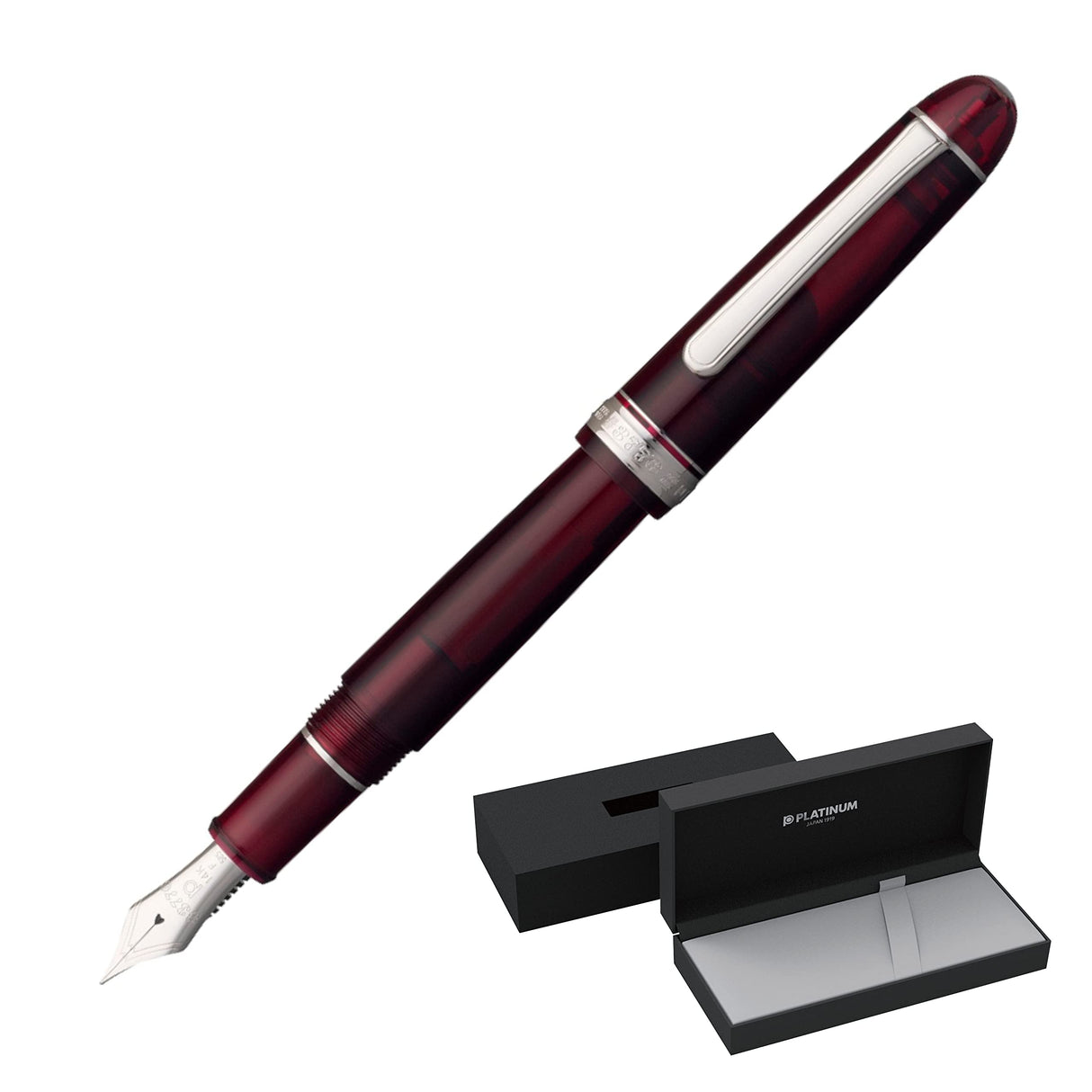 PLATINUM Pluma estilográfica japonesa #3776 Century Rhodium Bourgogne F/Rojo/0,28-0,34 mm/Hecho a mano/Pluma de oro de 14 quilates/con caja de regalo/pluma estilográfica