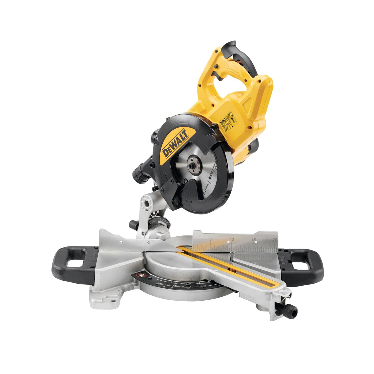 DEWALT DWS773-QS - Sierra Ingletadora, Potencia de 1300W, Velocidad de 4500 RPM, Asas de Transporte, Diseño Ergonómico, Extracción de Polvo Eficaz, Fuente de energía con cable