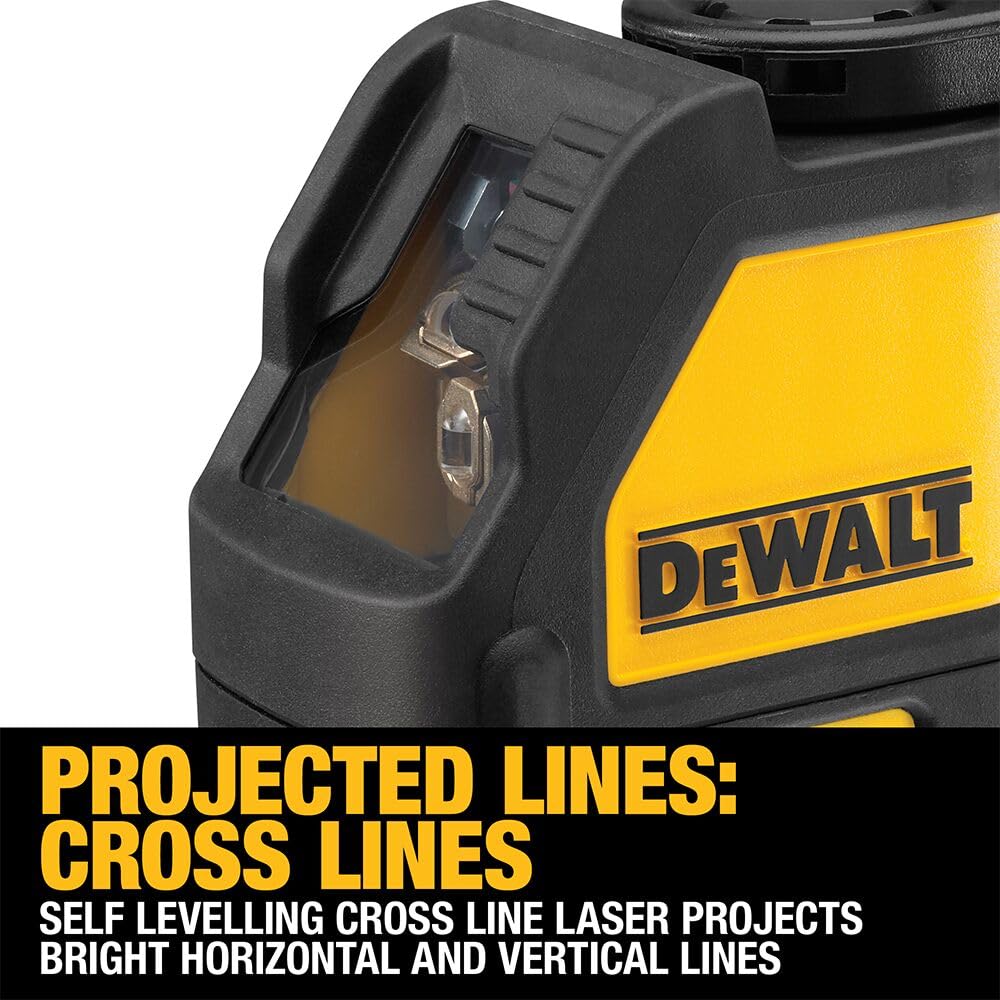 DEWALT DW088K-XJ - Láser Autonivelante de 2 Líneas en Cruz, Alcance de 15m, Base Pivotante, Precisión +/-3mm/10m, Compatible con Detector DE0892, Maletín y Pilas AA Incluidas