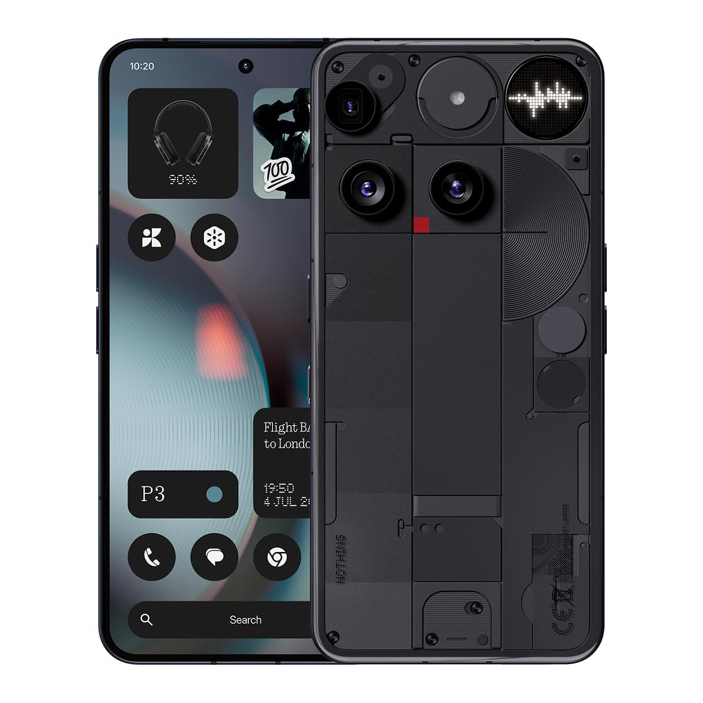 Nothing Phone (3) – Smartphone con Triple Cámara 50MP, Batería de Silicio Carbono de Larga Duración 24h, Pantalla AMOLED 6,67" con 120Hz y Glyph Matrix, 16GB + 512GB - Negro