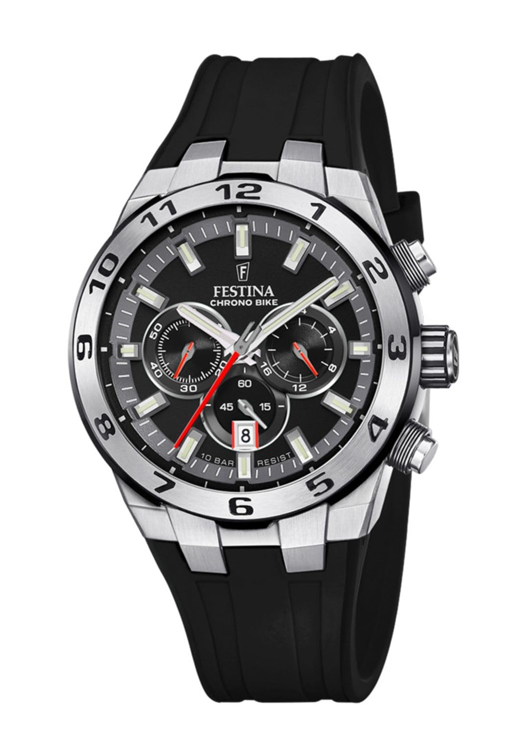 Festina Reloj Hombre F20671/6 Chrono Bike Caja de Acero Inoxidable 316l Plateado Correa de Caucho Negro
