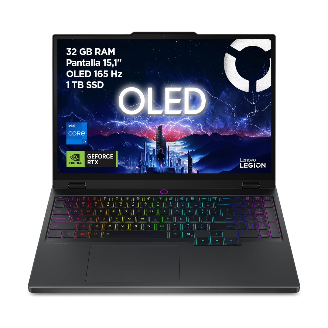 Lenovo Legion 5 Gen 10 – Ordenador Portátil Gaming IA 15.1" WQXGA OLED (Intel Core i7-13650HX, NVIDIA GeForce RTX 5070, 32 GB RAM, 1TB SSD, Wi-Fi 7, Sin Sistema Operativo) Teclado RGB Español - Negro