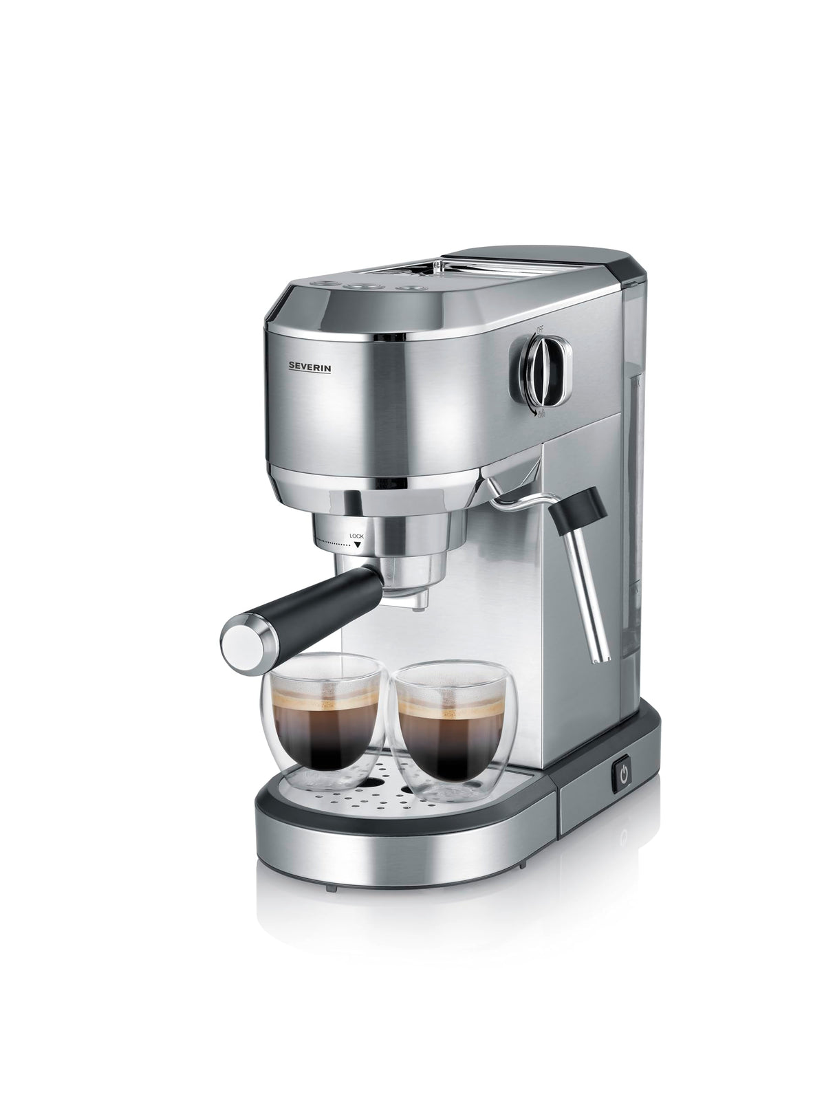 SEVERIN Máquina de café espresso Newspresa, máquina de portafiltro, bomba ULKA con 20 bares, boquilla espumadora de leche, depósito de agua de 1 L, para una o dos tazas, acero inox 1.350 W, KA 5997