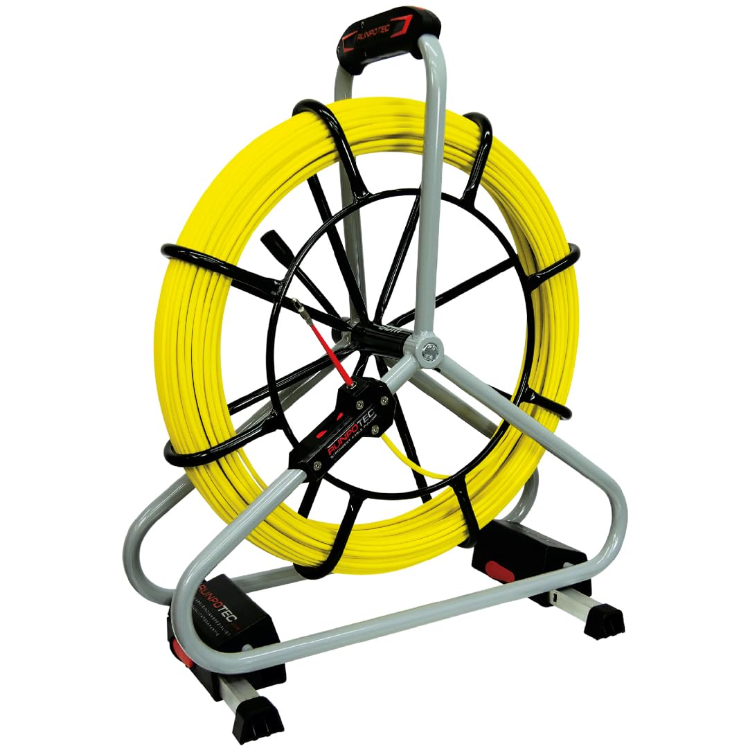 Runpotec Guia Pasacables Profesional de fibra de vidrio Longitud 60 m, diámetro varilla 6 mm, Version Profi-Set con carro metálico. Ref 10063