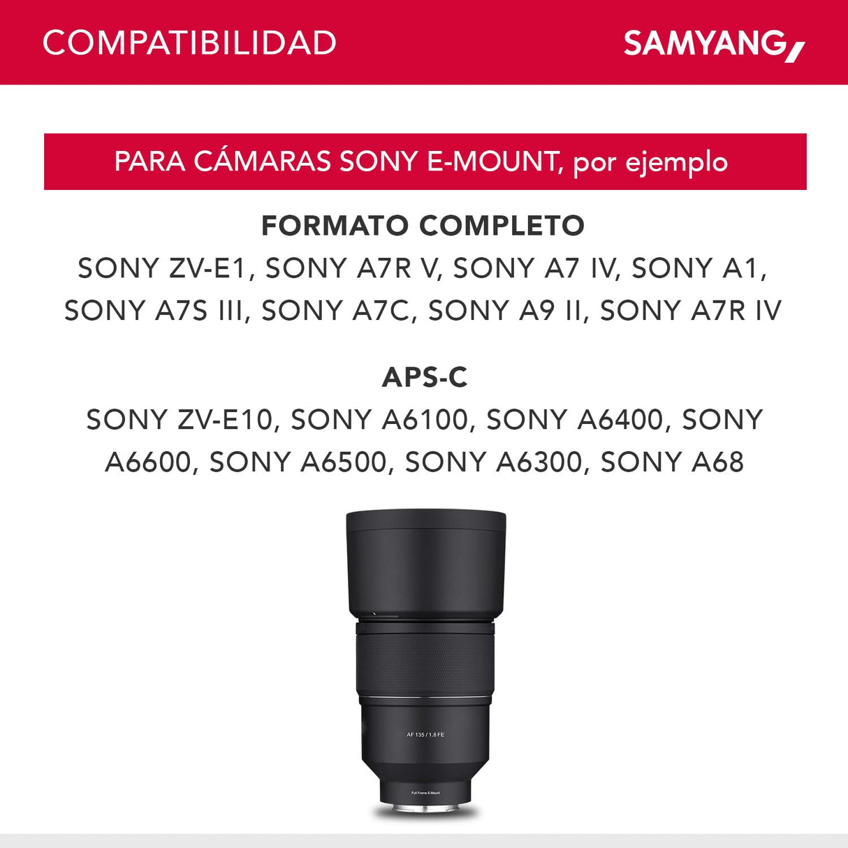 Samyang AF 135mm F1.8 FE para Sony E - lente teleobjetivo de formato completo y APS-C con enfoque automático, longitud focal fija brillante para cámara Sony con montura E