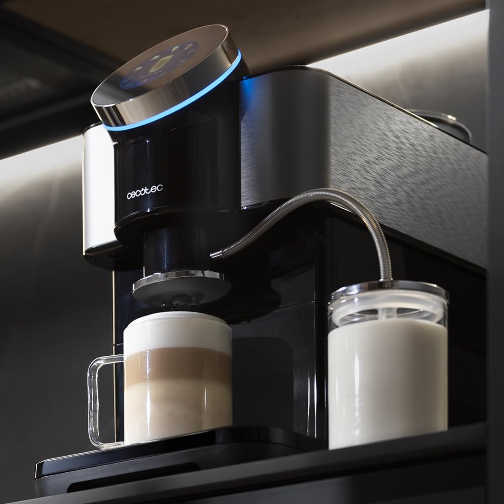 Cecotec Cafetera superautomática Táctil Cremmaet Spin. 1450W, 19 Bares, Pantalla TFT, Sistema Thermoblock, Limpieza Automática, Depósito de 290g de Café en Grano, 1,5L de Agua y 600ml de Leche