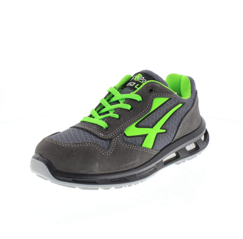 U-Power Red Lion Point, zapatos de seguridad unisex, ligeros, flexibles, de cuero antipinchazos, con inserto Infinergy, con puntera de aluminio - Grey & Green 44