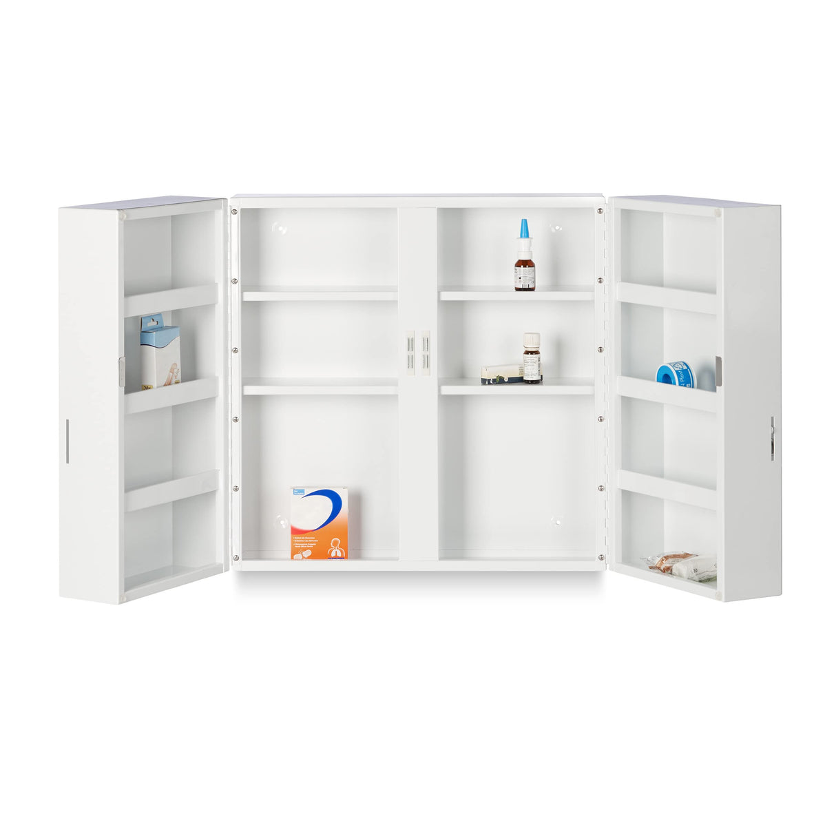Relaxdays Armario Botiquín de Acero con Cerradura, 11 Compartimentos, 53x53x21,5cm, 2 Puertas, Primeros Auxilios, Blanco, 53 x 53 x 21.5 cm
