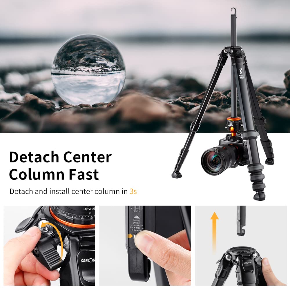 K&F Concept Trípode de Cámara, 177CM Trípode Estable Aluminio con 35mm Rótula de Bola Carga Máxima 15kg, Trípodes Fotografía Compacto con 1/4" Placa de Liberación Rápida para Cámara DSLR, Videocámara