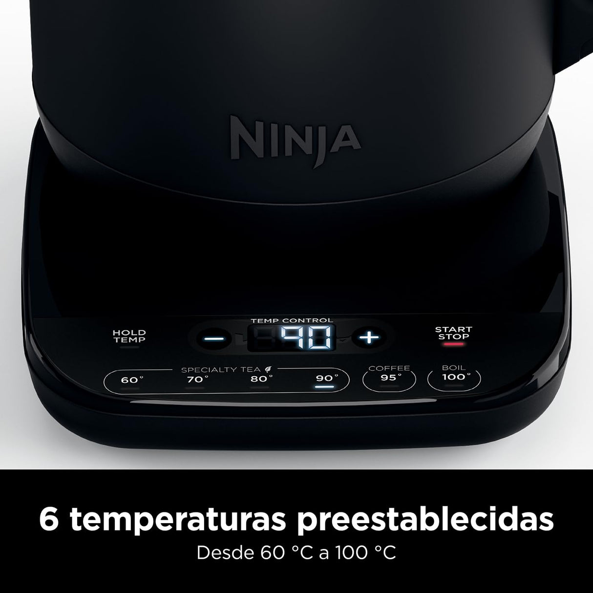 Ninja Hervidor de agua con temperatura regulable, 1,7 l, con control de temperatura, pantalla LED, fácil de usar con hervido rápido y función Hold Temp, en negro mate, KT200EU
