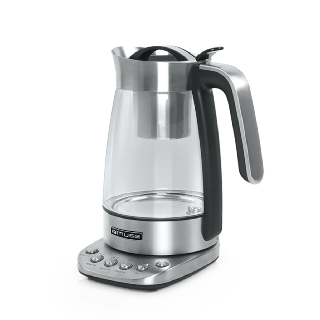 Muse MS320T. Tetera con carcasa de cristal, Función de mantener caliente, Cesta de té extraíble.