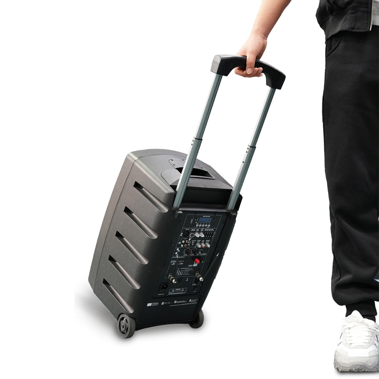 FARFISA | Altavoz inalámbrico Tipo Trolley de 100 W con 2 micrófonos sin Cable, 40x60x36 cm