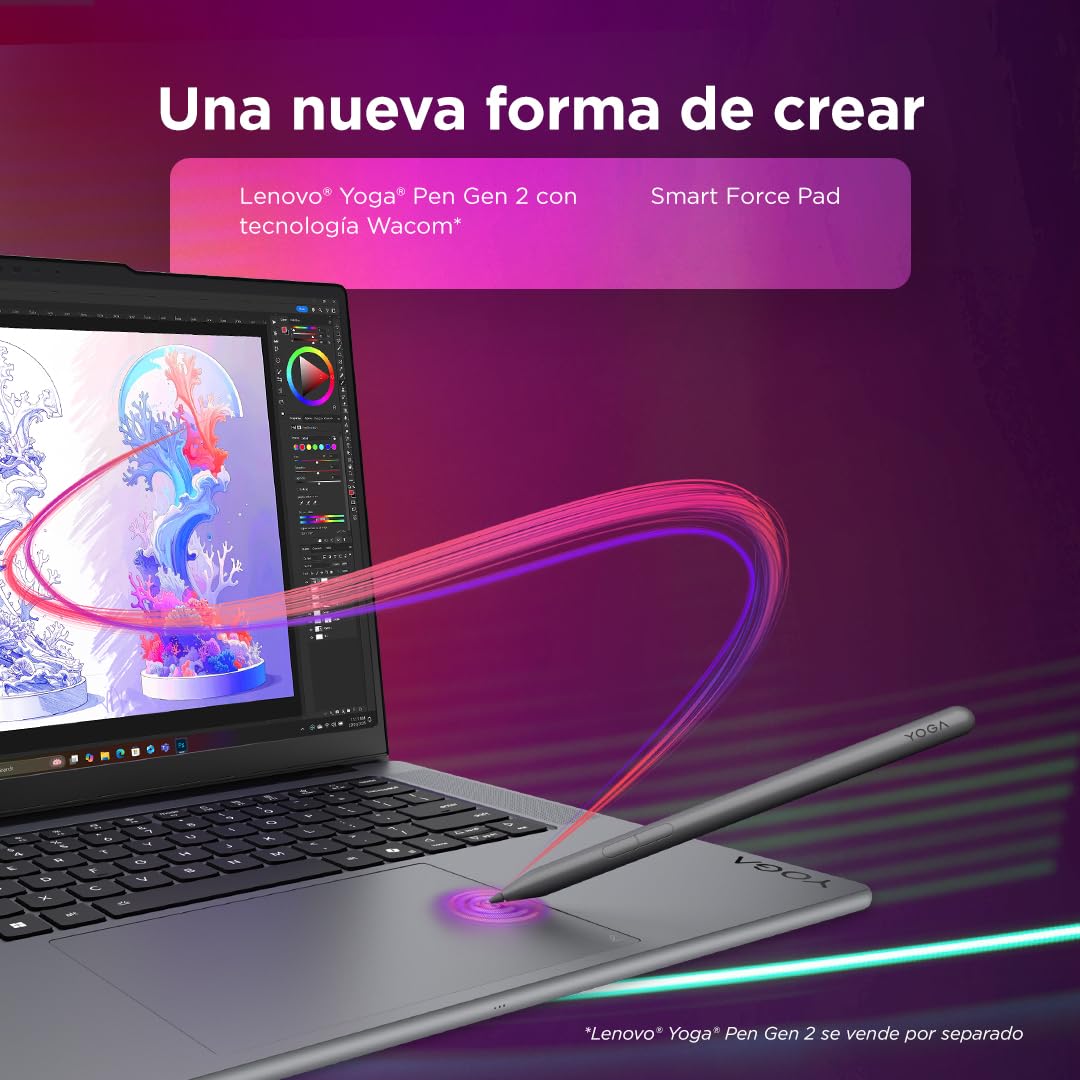 Lenovo Yoga Pro 7 Gen 11 Aura Edition – Portátil IA 15.3" OLED 2.5K (Intel Core Ultra 7 356H, NVIDIA GeForce RTX 5050, 32 GB RAM, 1 TB SSD, Wi-Fi 7, Win 11 Home, Copilot+ PC) QWERTY Español, Gris Luna