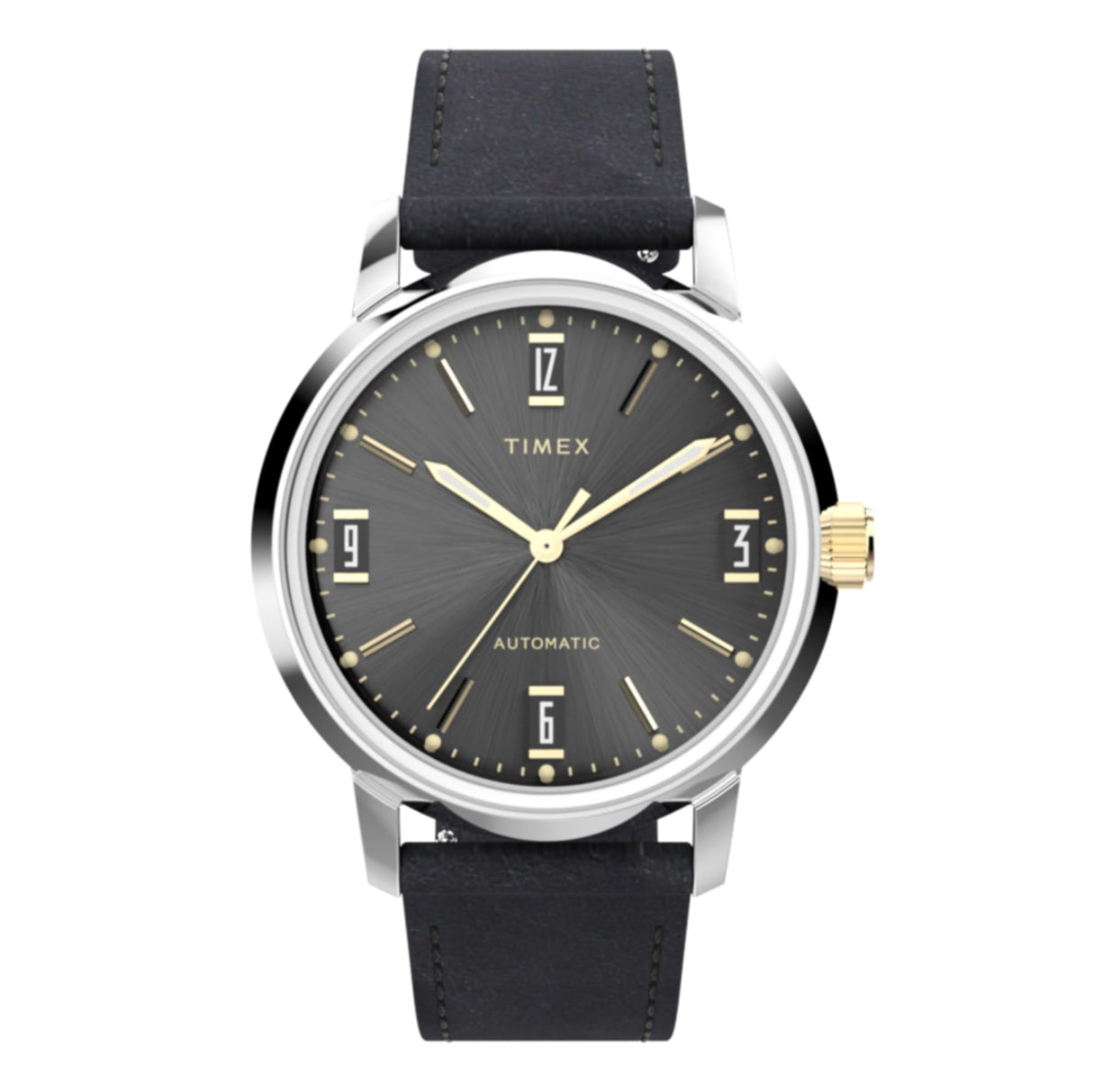 Timex Marlin Automatic - Reloj de 40 mm para hombre, correa de liberación rápida de dos piezas de cuero negro, esfera negra, caja de acero inoxidable TW2W33900