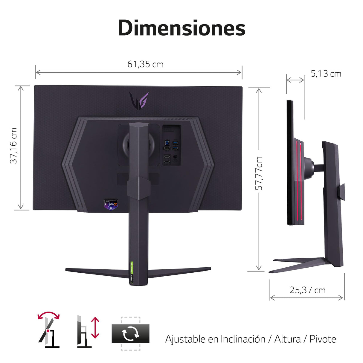 LG 27GR93U-B - Monitor Gaming Ultragear, 27", Pantalla IPS: (3840x2160px), 16:9, NVIDIA G-Sync, AMD FreeSync Premium, Hexagon Lighting, Negro