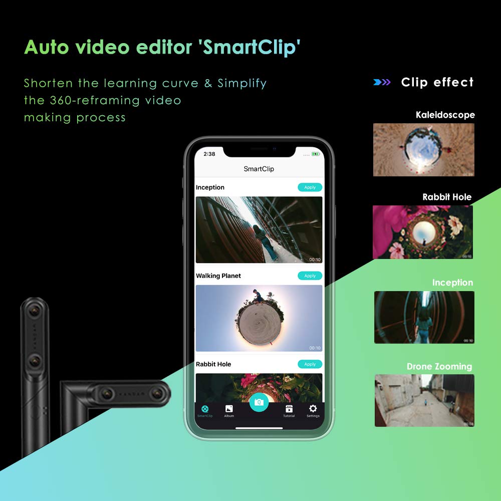 KANDAO QooCam en cámara de Bolsillo de Mano con Lente de Ojo de pez Cámara Digital para Exteriores Cámara de acción Deportiva, Video de Vlogs y grabación