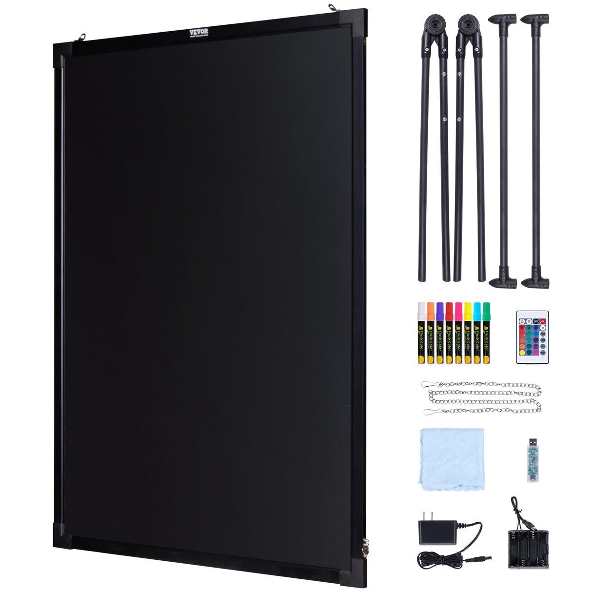 VEVOR Tablero de Escritura de Mensajes LED, Pizarra Iluminada Borrable de 598 x 798 x 9 mm, Tablero de Letrero de Menú con Efecto Neón, con 8 Marcadores de Tiza Fluorescentes y Control Remoto, RGB