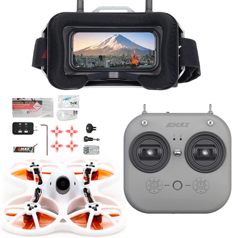 EMAX FPV Drone EZ Pilot Pro RTF Kit, Vista en Primera Persona Drone con Cámara 1200TVL E01, 25-100-200 VTX Conmutable, Mini Drone con Gafas y E8 Transmisor para Niños Adultos y Principiantes