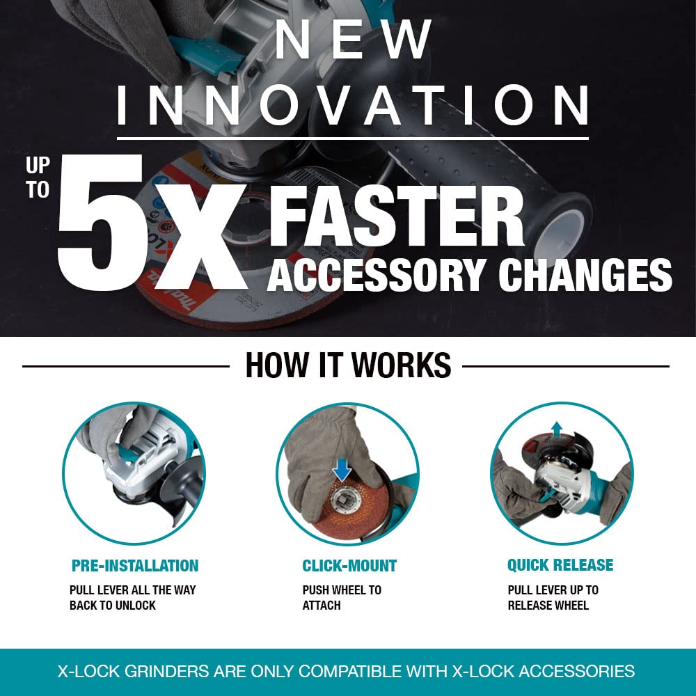 Makita DGA519Z Miniamoladora BL 18V LXT 125 mm X-Lock/Solo, sin batería y sin Cargador, 18 V, Negro