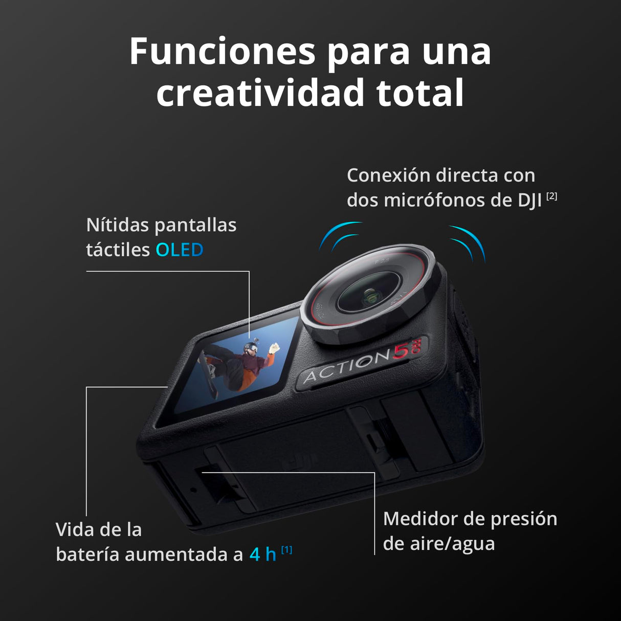 DJI Pack Aventura Osmo Action 5 Pro, cámara de acción 4K con Sensor 1/1.3", batería Aumentada a 12 h con 3 baterías, estabilización, 2 Pantallas táctiles OLED, cámara Mini para Viajes y Vlogs