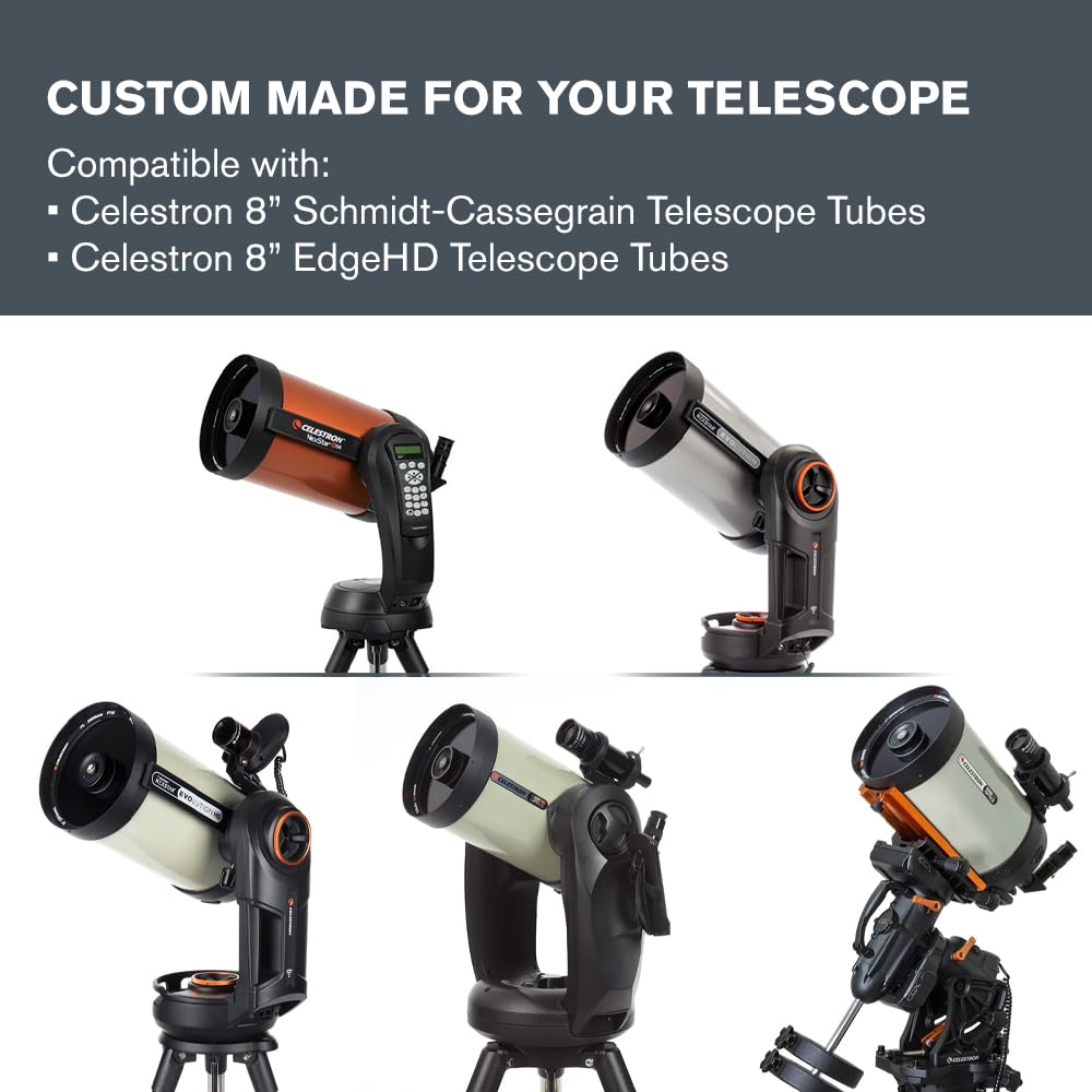 Celestron 94244 EclipSmart Solar Eclipse Filtro para telescopio – Cumple con la Norma ISO 12312-2, acople Seguro con película con protección Solar, para telescopios Schmidt-Cassegrain de 8”, Negro