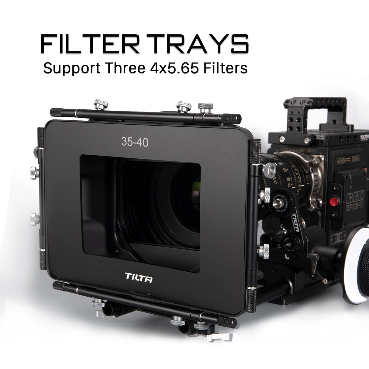 Tilta Matte Box Caja Mate para cámaras Studio Cinima, 3 Piezas de 4 x 5,65 "Marco de Filtro con 5 Anillos adaptadores de Lentes (134/114/110/95/80 mm) 5 Piezas Frontal Mate MB-T12
