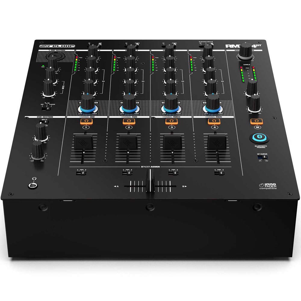 Reloop AMS-RMX-44 BT Mezclador para DJ de club con 4 canales y con Bluetooth con Filtro de sonido, unidad de filtro bipolar con LPF y HPF