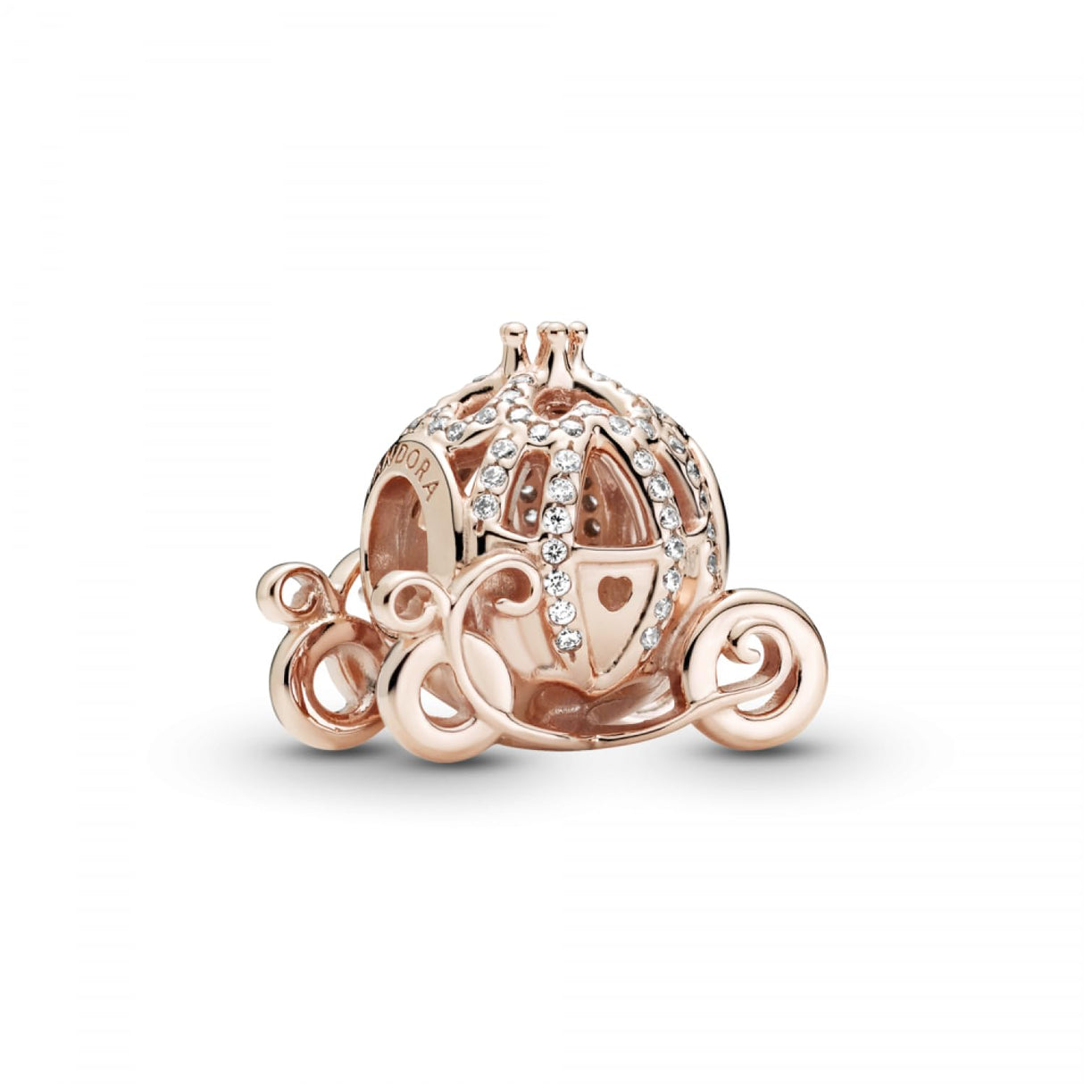 Pandora Disney Dije en forma de carroza de calabaza de Cenicienta, chapado en oro rosa de 14 quilates con circonitas cúbicas transparentes