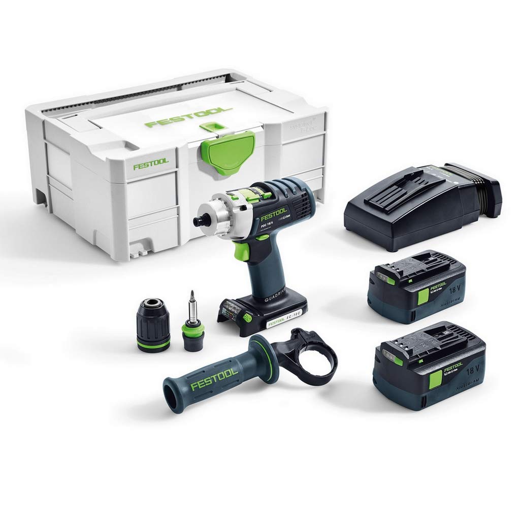 Festool 574702 - Taladro atornillador de percusión de batería QUADRIVE, PDC 18/4 Li 5.2-Plus