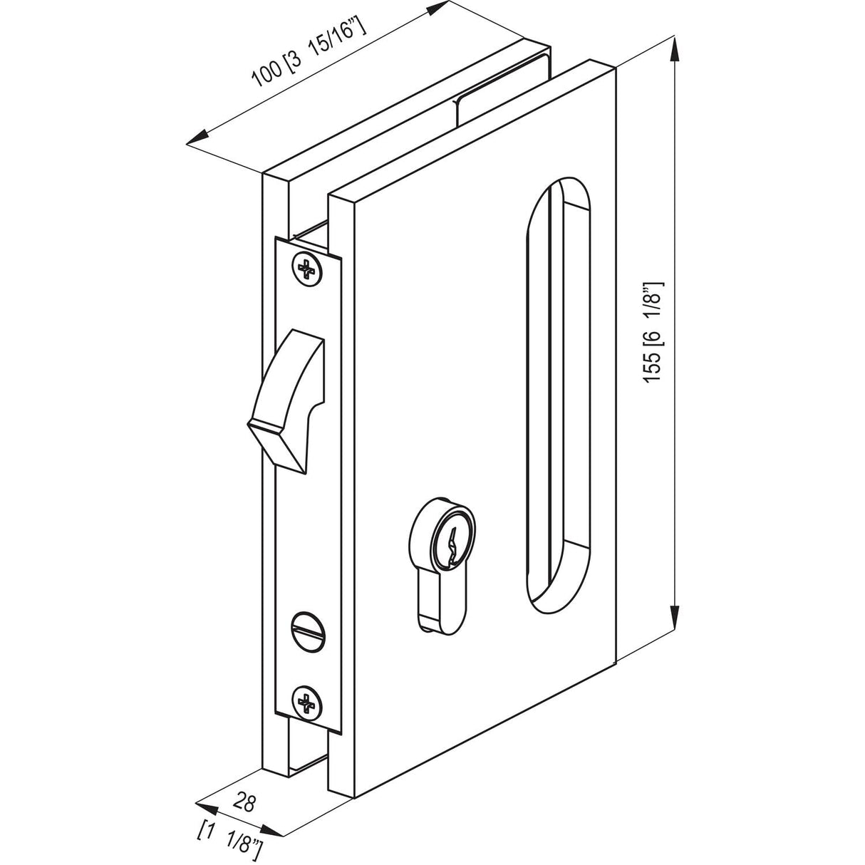 COLCOM PZ - Cerradura para puerta corredera de cristal (con pestillo de arco y manija, aluminio negro)