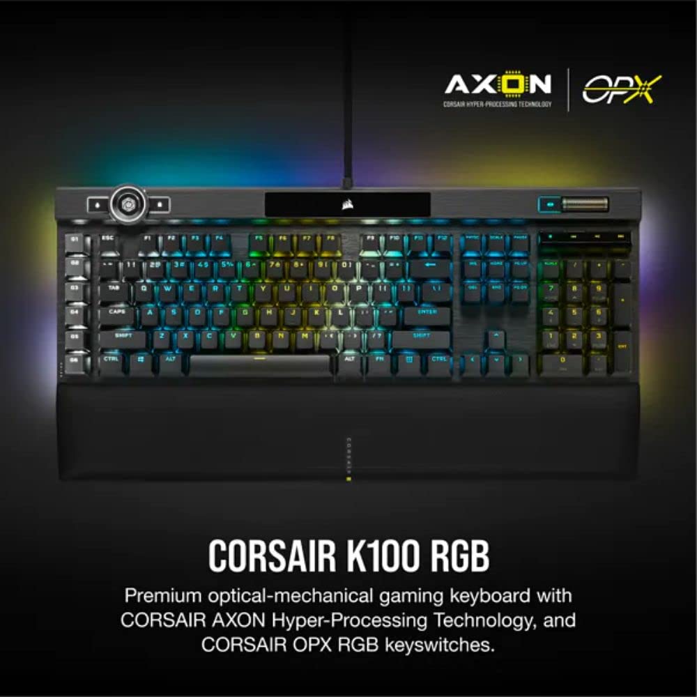 Corsair K100 RGB Teclado para Juegos con Cable Óptico-Mecánico - Interruptores OPX - PBT Double-Shot - Integración Elgato Stream Deck - Compatible con iCUE - PC, Mac, Xbox - QWERTY ES - Negro