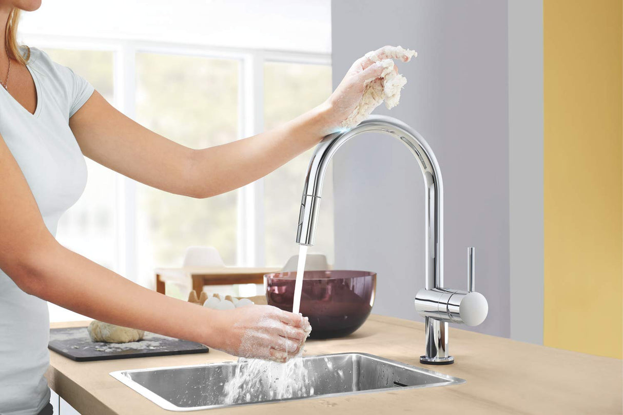 GROHE Minta Touch Quickfix - Grifo de fregadero electrónico, caño en C, cromo, ref. 31358002