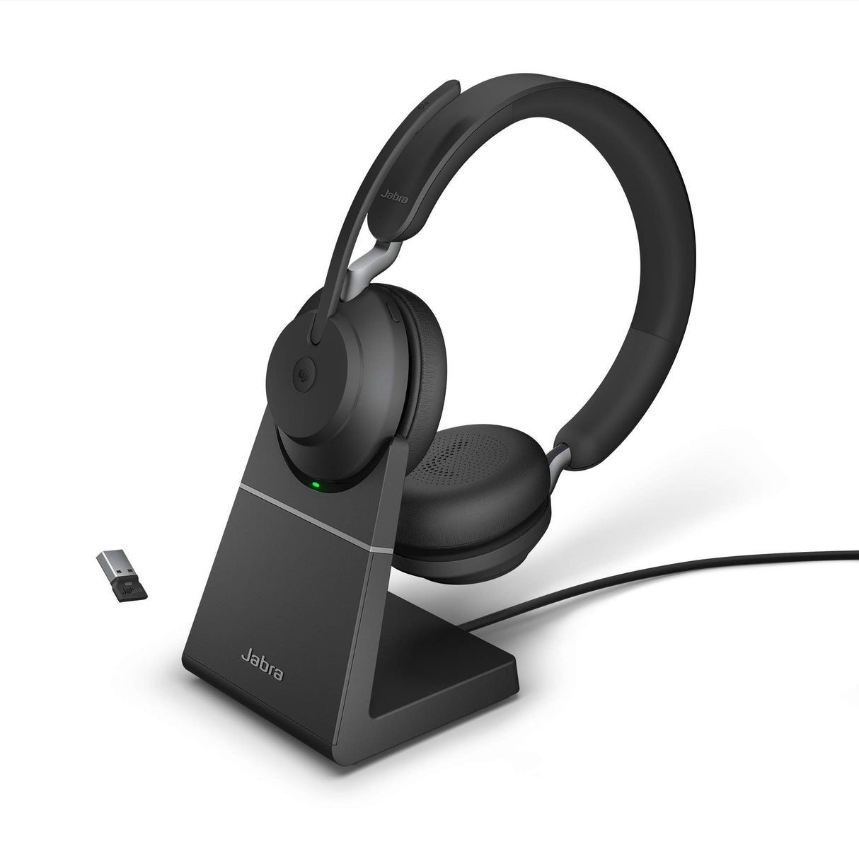 Jabra Evolve2 65 Auriculares Inalámbricos Estéreo PC con Soporte de Carga - Certificados para Microsoft Teams - Batería de Larga Duración - Adaptador Bluetooth USB-A - Negro