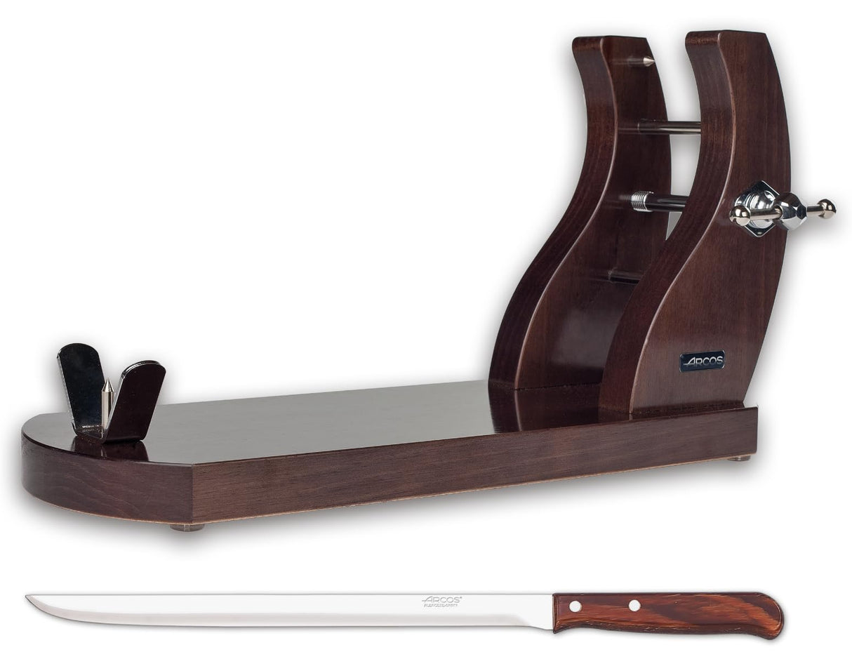 Arcos Accesorios, Pack Soporte Jamonero + Cuchillo Jamonero + Funda Jamon, Color Marrón